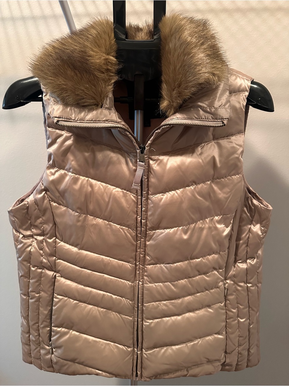 Talbots Quilted Puffer Vest with Removable Faux-Fur Collar - Champagne